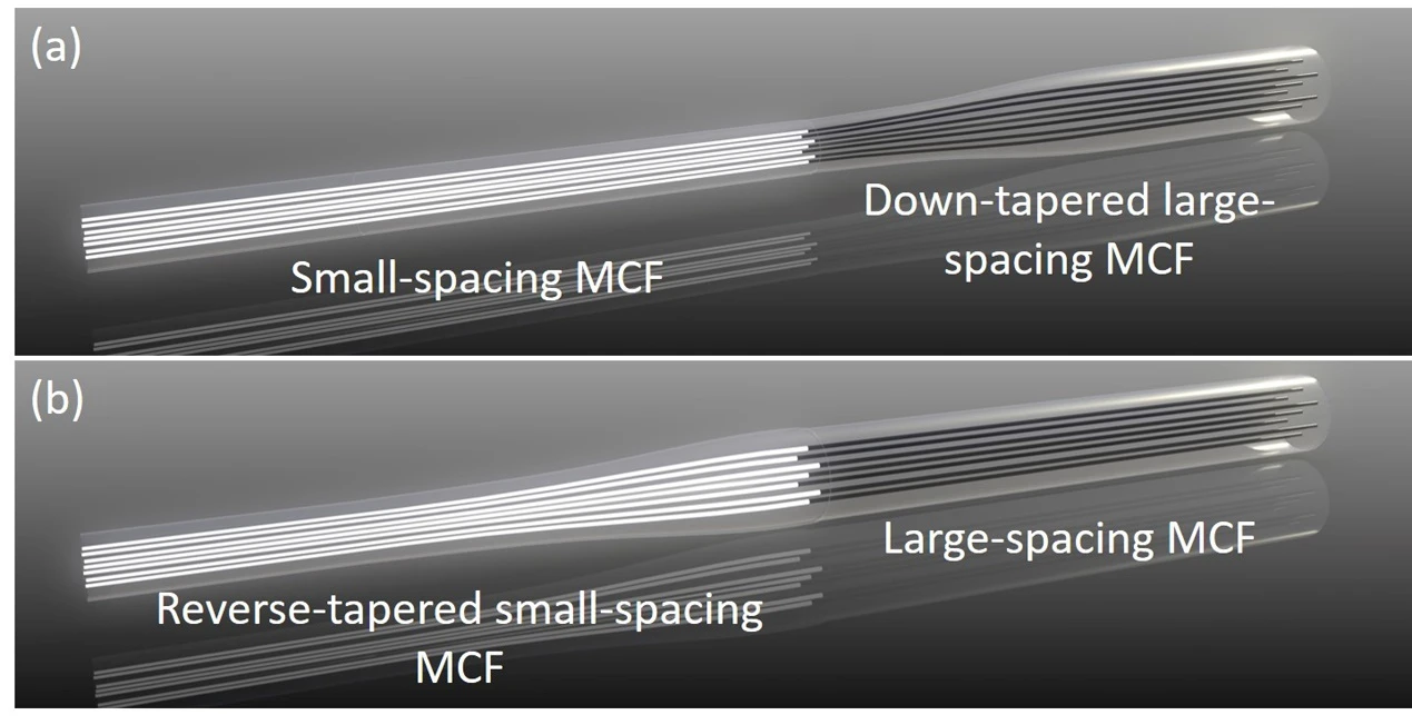 two kinds of multi-core optical fiber core spacing converters